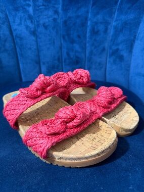 Anne Klein Pink Braided Cork Slide Sandals Size 7.5